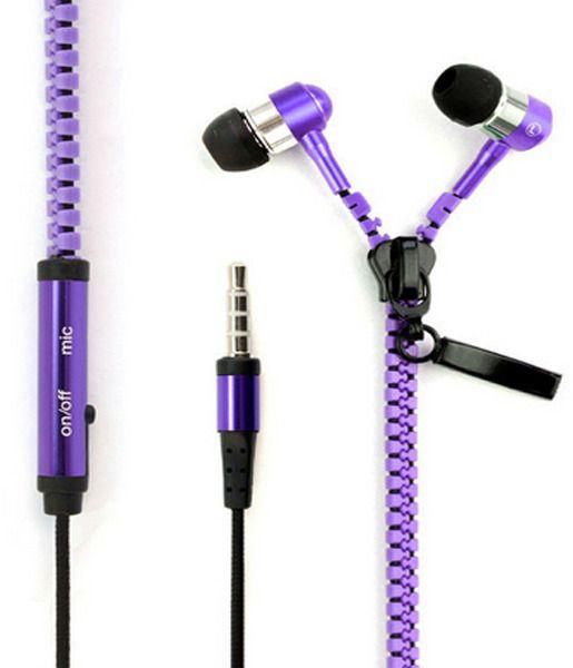 Microphone Mic Earbuds Premium 3.5mm Tangle-Free Zipper Earphones Headset Headphone Purple