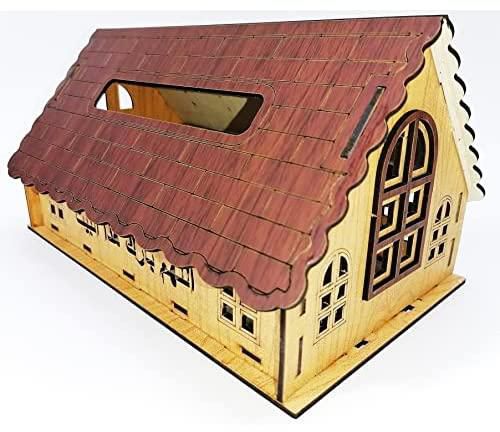 علبة مناديل خشب علي شكل منزل // House shaped wooden tissue box