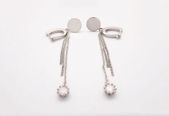 Magari Korea Style Tassel Diamond Pendant Earrings (Silver)
