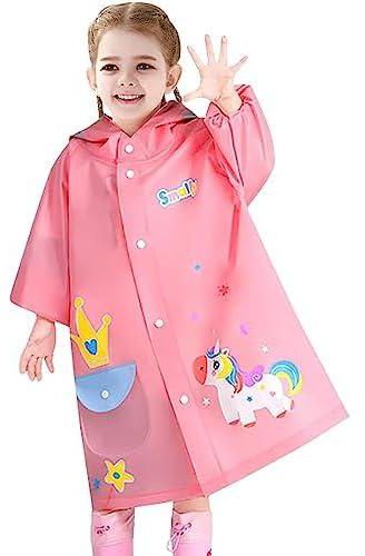 Xspring Kids Raincoat, Portable Hooded Poncho Jacket Rain Coat, Cute and Fun Animal Print Kids Rain Jacket, Reusable Emergency Rain Coats with Storage Bag, Waterproof Outdoor Rain Wear