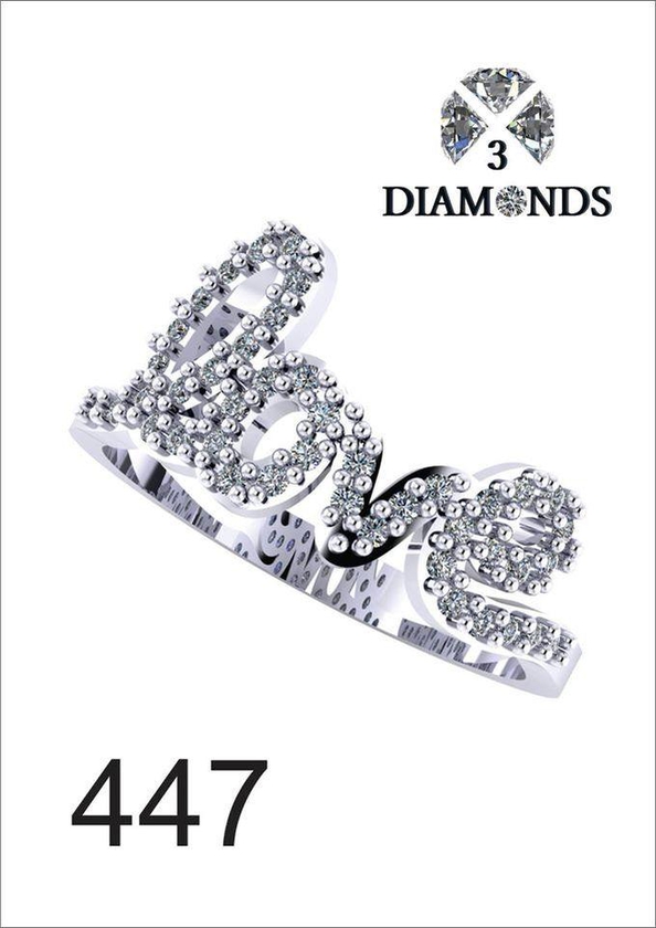 3Diamonds خاتم شكل حب للنساء مطلي بالبلاتين عالية الجودة ومرصع بحجر الزركون - سيلفر