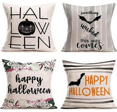 Set Of 4 Cotton Cushion Cover linen Happy Halloween 18x18inch