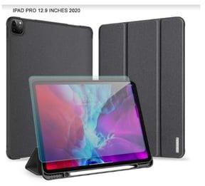 Max & Max MXIP12B TriFold Smart Folio Case With Pencil Holder& Tempered Glass For iPad Pro 12.9" (2020)Black