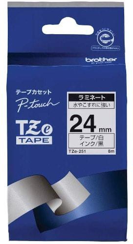 Tze-251 Labelling Tape Cassette, 24 Mm, Laminated, - Black On White