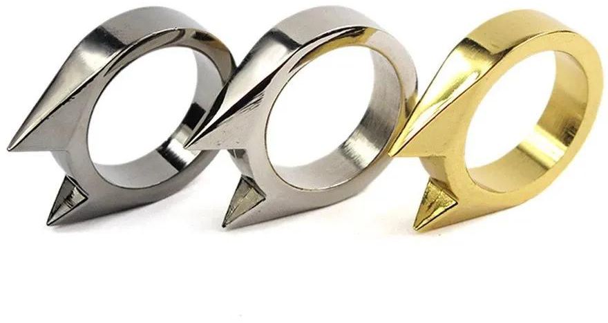 Ladies Men Safety Survival Ring Tools Self Defense Stainless Steel Ring Finger Defense Ring Tools Silver Gold Black