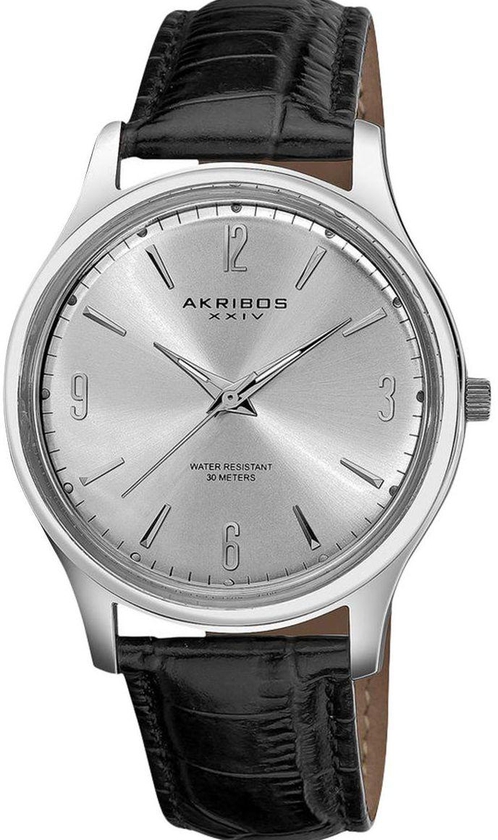 Akribos XXIV Men's Silver Dial Leather Band Watch - AK539SS