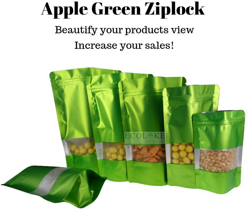 Ecolike 50 pieces Ziplock Window View Food Grade Packaging (Apple Green)