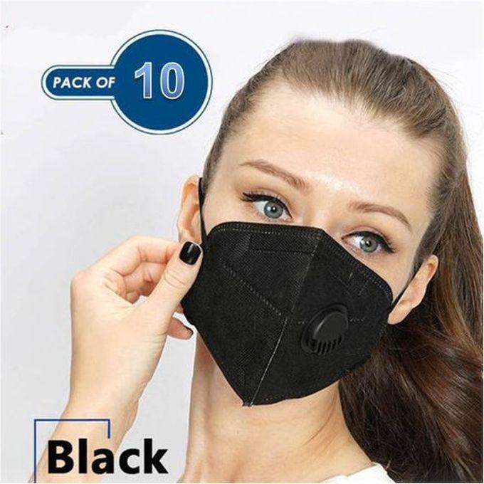 KN95 - Series Folding Mask With Breathing Filter -nose Support - 10 Pcs – Black Design