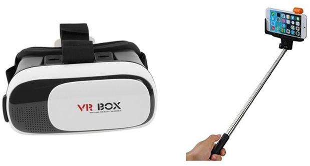 Generic 3D VR BOX Virtual Reality Headset 3D Glasses for iOS/Android - White + Bluetooth Selfie Stick