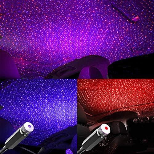 Star Projector Night Light, Booreina Auto Roof Star Lights LED USB Lights Interior Car Lights Romantic Ambient Lamp for Bedroom, Party, Car, Ceiling and Stage Decoration, Red and Violet Blue 2 Pack