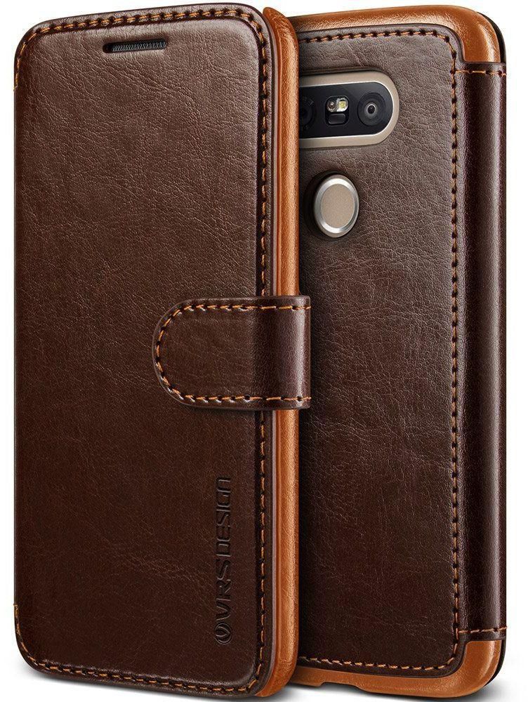 VRS Design LG G5 Leather Wallet with Card Slot Layered Dandy Dark Brown