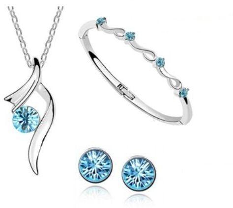Austrian Crystal Titanium Silver Plated Ocean Blue Jewelry Set, 3 Piece