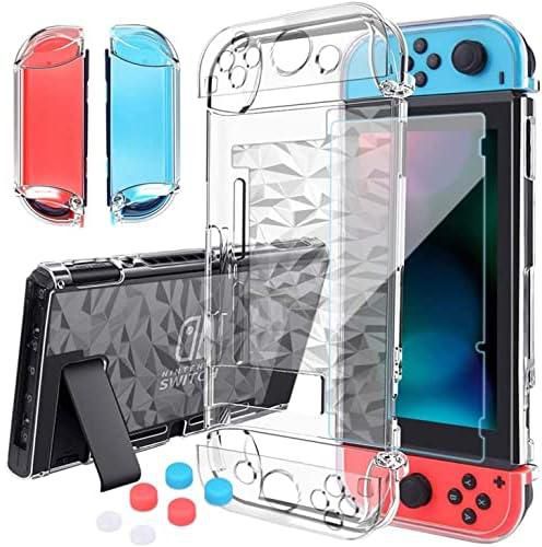 Case Compatible for Nintendo Switch Dockable Clear Protective Case Cover Compatible forNintendo Switch and Controller with a for Switch Tempered Glass Screen Protector and Thumb Stick Caps