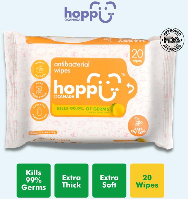 hoppi Premium Baby Antibacterial Wipes (20/ 80 sheets)- Alcohol-free