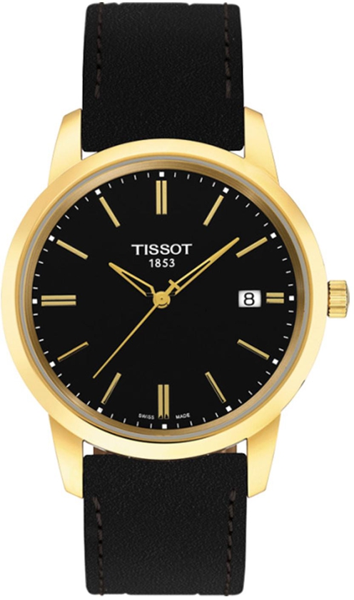 Tissot Men's T Classic Dream Black Dial And Black Leather Strap Quartz Watch