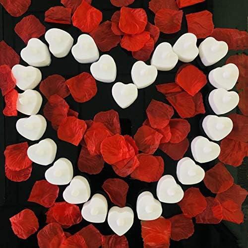 شمعة LED كهربائية وهمية على شكل قلب لعيد الحب بدون لهب تعمل بالبطارية بدون دخان ومقاومة للماء لحفلات الزفاف (ابيض، شكل قلب (φ3.6 × 3.6))