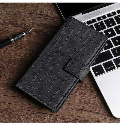 HuHa Case Cover Compatible For Sony Xperia 5 II Skin Feel Crocodile Texture Magnetic Clasp PU Leather Phone Case Black