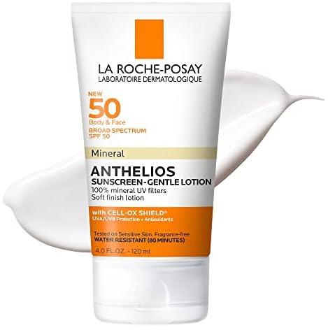 La Roche-Posay Anthelios Mineral Sunscreen Gentle Lotion Broad Spectrum SPF 50, Face and Body Sunscreen with Zinc Oxide and Titanium Dioxide, Oil-Free