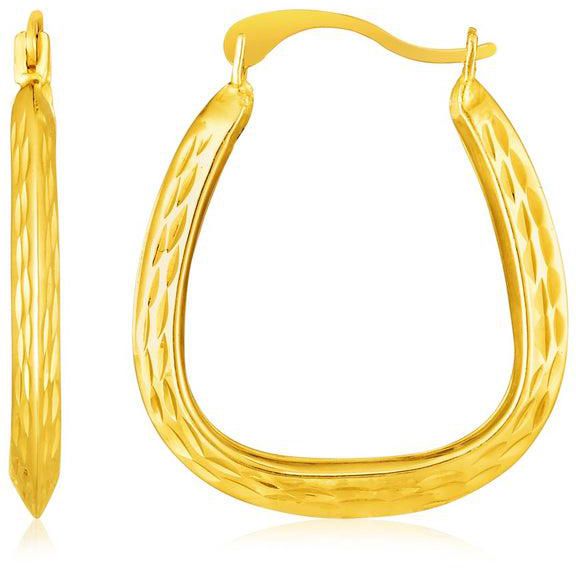 14k Yellow Gold Textured Square Hoop Earrings-rx60944