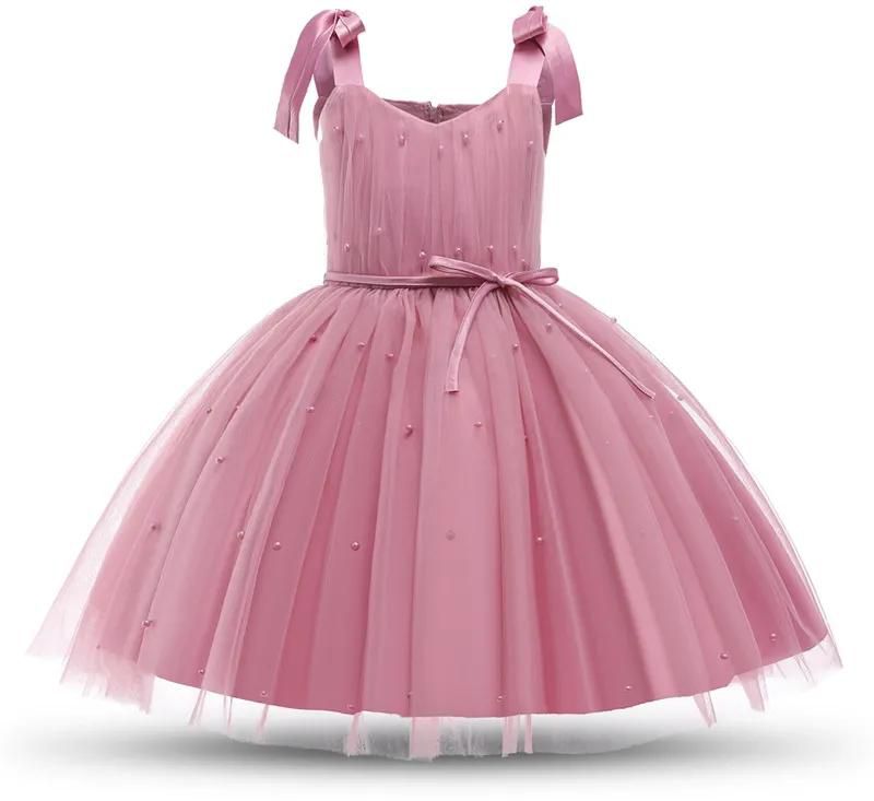 Baby Girls Princess Party Dresses Pearls Tulle Elegant Wedding Birthday Gown 1-5 Yrs Toddler Kids Pageant Formal Evening Dress