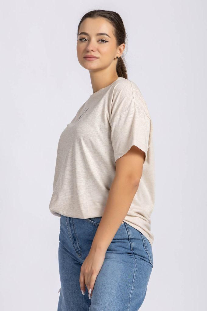 ST Printed Loose Fit Round T-shirt - Heather Beige