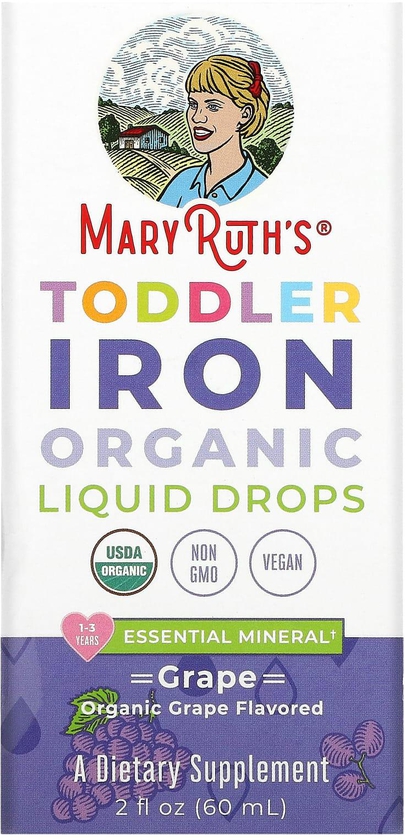 MaryRuth Organics‏, قطرات الحديد العضوية السائلة للأطفال حديثي المشي، 1-3 سنوات، العنب، 2 أونصة سائلة (60 مل)