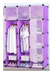 Generic DIY Very Strong Portable 3 Column Plastic Wardrobe-Purple