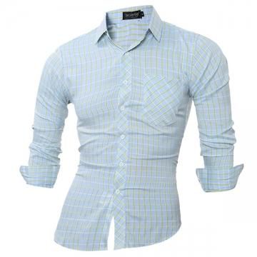 Fashion casual men's long-sleeved plaid shirt blue m