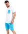 Izor Round Neck White & Turquoise Pajama Set With Side Pocket