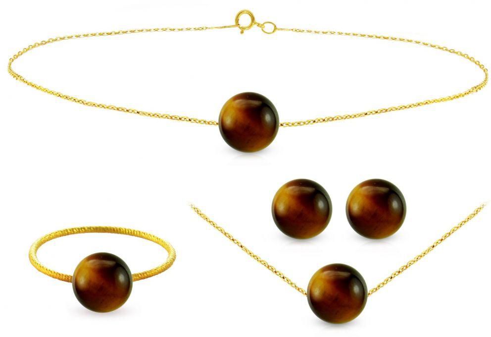 Vera Perla Women's Gold 18K Tiger Eye Stone Jewelry Set - 4 Pieces