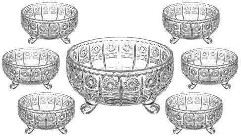 Bohemia Embossed Glass Dessert Bowl Set, 7 Pieces - Clear