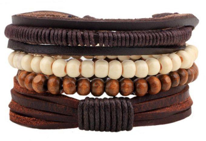 4Pcs Braided Adjustable Leather Bracelet