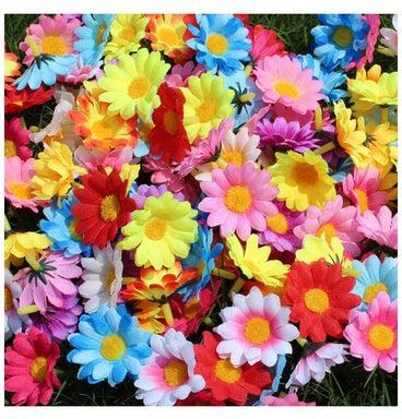 مجموعة رؤوس زهور عباد الشمس صناعية مكونة من 100 قطعة متعدد الألوان