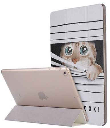 Leather Stand Slim Case Cover with Transparent Frosted Protector Cute Cat Peeking for Apple iPad 10.2 (2021) / iPad 10.2 (2020) / iPad 10.2 (2019)