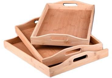 3-Piece Wooden Serving Tray Set Brown