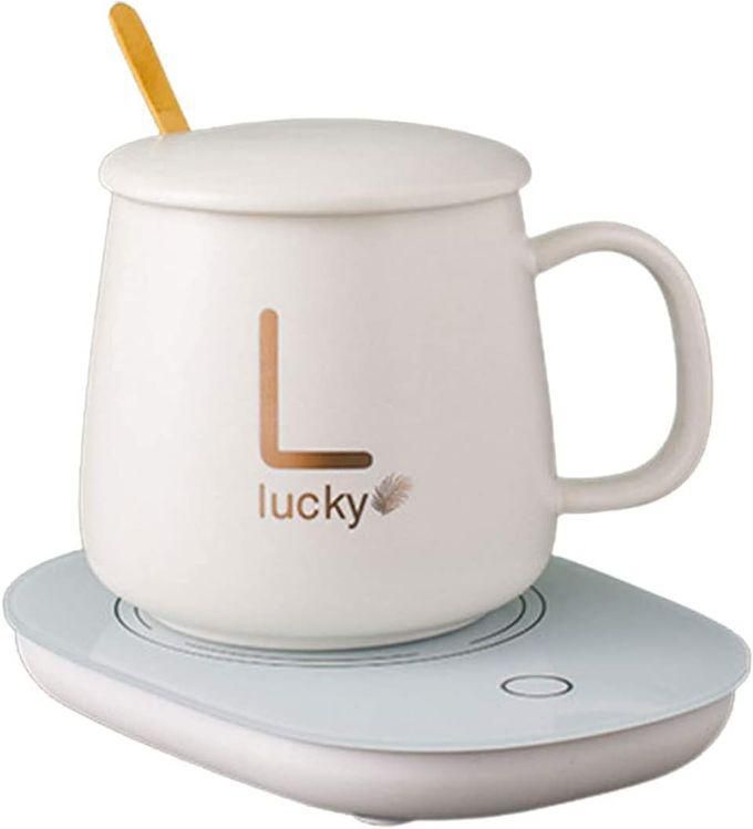 جهاز تدفئة مج قهوة مع كوب سيراميك- ابيض