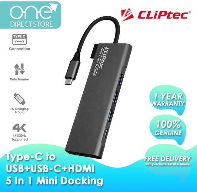 CLiPtec USB+Type C+HDMI Ports 5-in-1 Portable Mini Docking RZH721