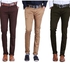 3 In 1 Men's Quality Chinos - Green, Chocolate Brown And Carton Brown