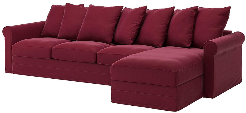 GRÖNLID Cover for 4-seat sofa, with chaise longue, Ljungen dark red