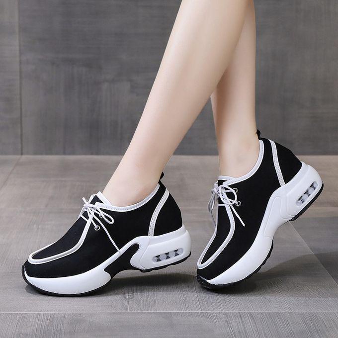 Ladies Flat Platform Shoe Sneakers Female Women Shoe-black