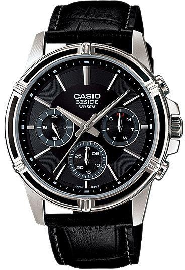 Casio Beside Men's Black Chronograph Dial Leather Band Watch [BEM-311L-1A1V]
