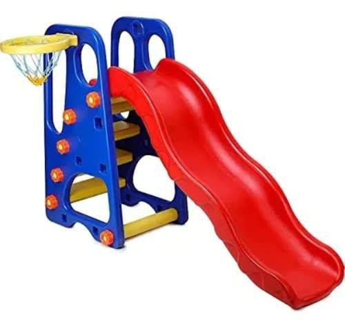 2-in-1 Kids Indoor & Outdoor Playground Slide With Basketball Hoop