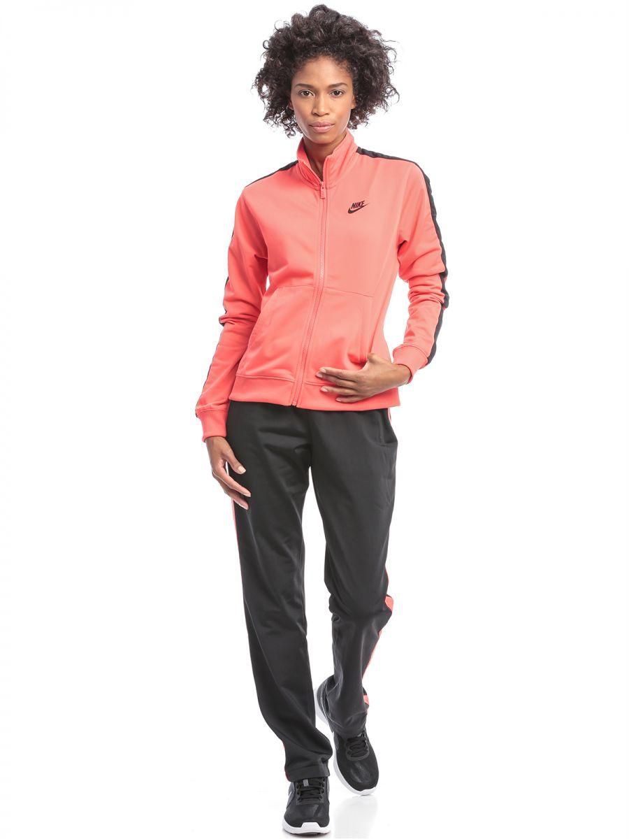 Nike NK830345-850 NSW TRK Sport Suit for Women - Ember Glow, Black
