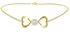 Vera  Perla 18k Gold, 0.02Cts Diamonds, Pearl Bow Hearts Double Link Bracelet