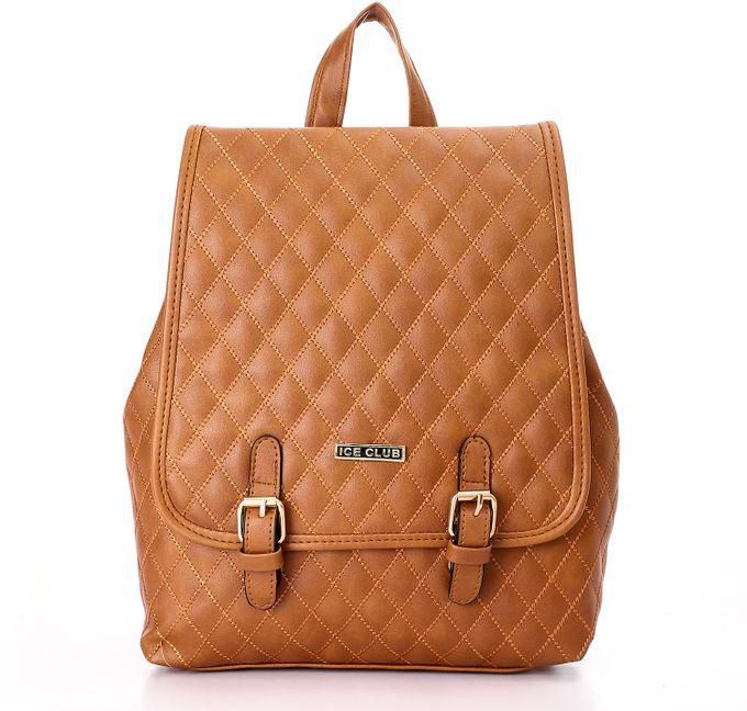 Ice Club Quilted Plain Havana Casual Leather Backpack Bag