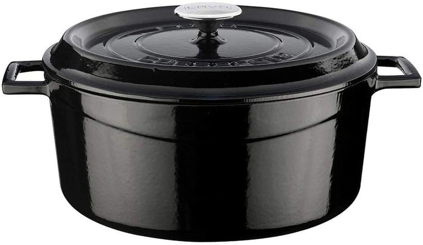 Lava Cookware لافا حلة من الحديد الزهر دائرية الشكل مقاس ( 24 سم ) باللون الأسود-تركي الصنع