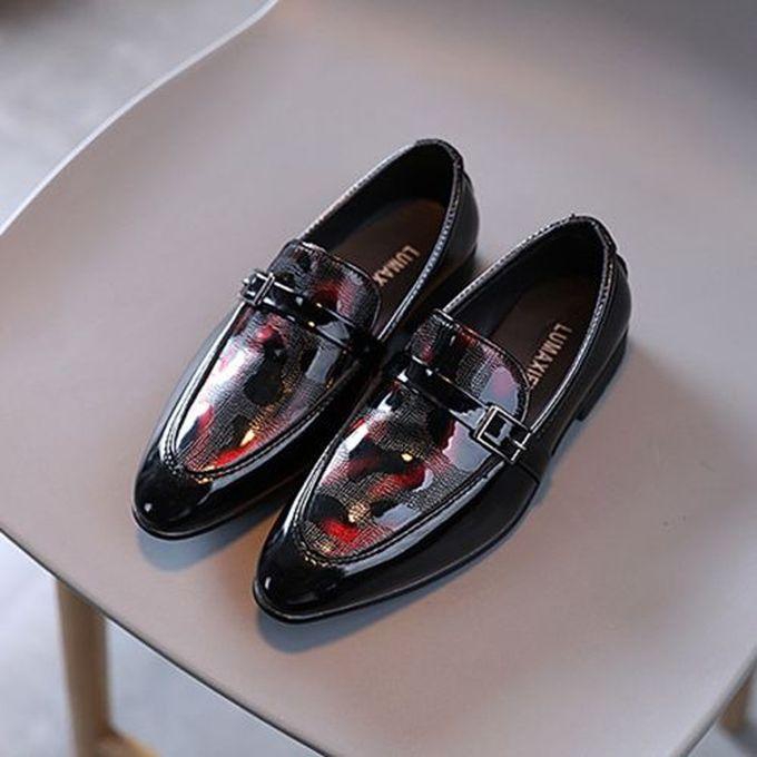 Fashion Boys' Leather British Style Low-heel Student Shoes Pointed Toe Shoes Black Red