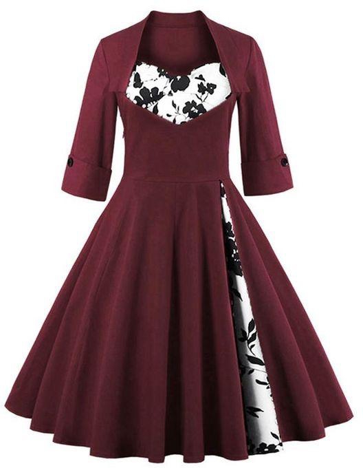 Zaful Ball Gown Party Retro Dress - Wine Red