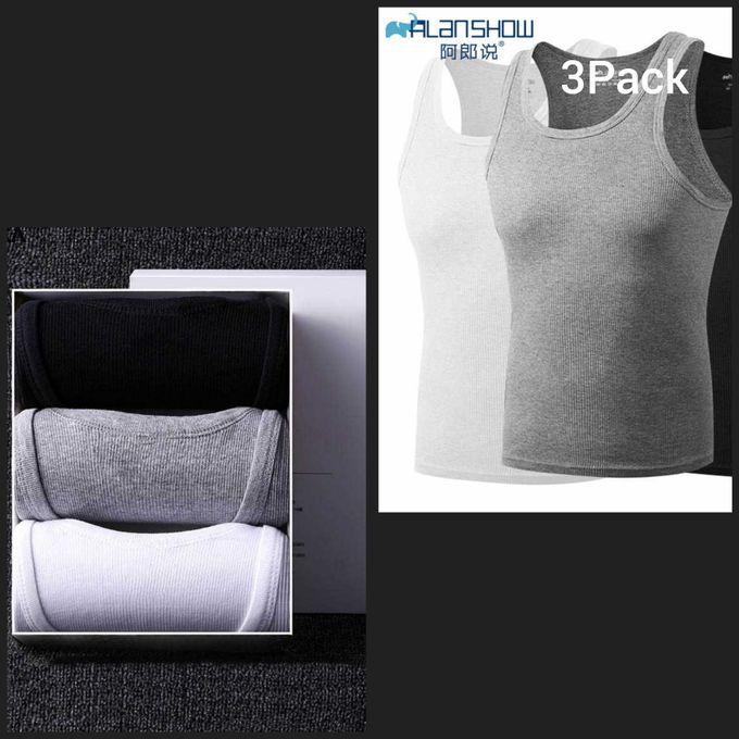 Fashion Powerful 3Pack Pure Cotton Men's Vest Long Lasting Undershirts Black White Grey Men Gym Wear