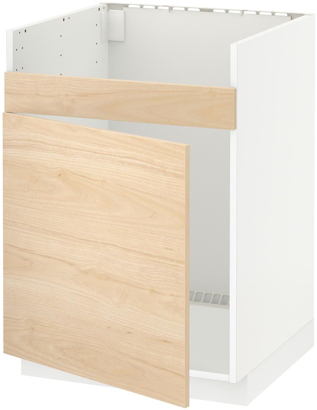 METOD خزانة قاعدة لحوض مفرد HAVSEN - أبيض/Askersund مظهر دردار خفيف ‎60x60 سم‏